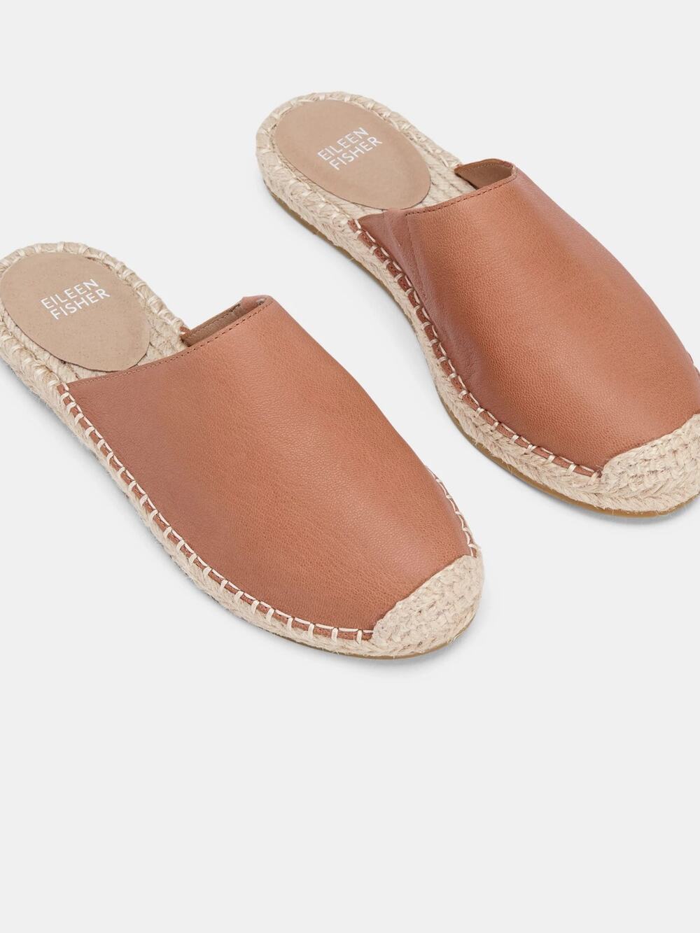 Eileen Fisher Kai Espadrille Mule Soft Leather Camel Brown Women’s 8 Minimal